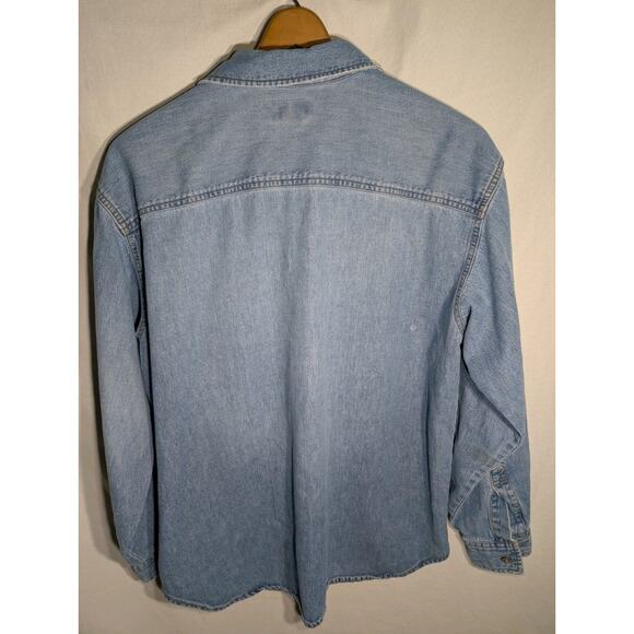 Vintage Guess Jeans Mens Blue Denim Snap Button Shirt Sz S 163F8 Western Flaw - Picture 6 of 9